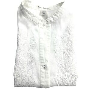 Susan Bristol Women's Linen Sleeveless Embroidered Top‎ – Band Collar, Size M